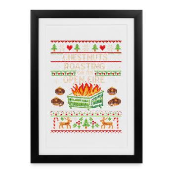 Rôtir des châtaignes sur une poubelle à feu ouvert - Affiche encadrée (27 × 37 cm) - noir - Devant