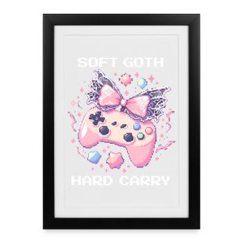Hard Carry Goth Doux | Sombre et mignon - Affiche encadrée (27 × 37 cm) - noir - Devant