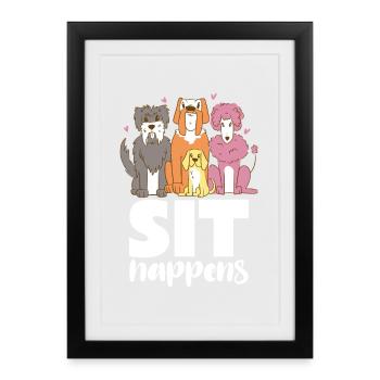 Dog Gang Sit Happens - Framed poster (27 × 37 cm) - black - Front