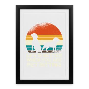 Coucher de soleil rétro pour garder un chien - Affiche encadrée (27 × 37 cm) - noir - Devant