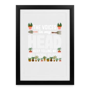 Voix Dans ma tête Plus de plantes Amoureux des plantes - Affiche encadrée (27 × 37 cm) - noir - Devant
