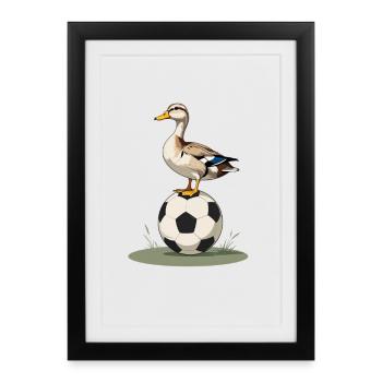 Le canard équilibre le ballon de football - Affiche encadrée (27 × 37 cm) - noir - Devant
