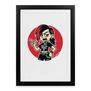 Social Rebel Punk Caricature - Framed poster (27 × 37 cm) - black - Front