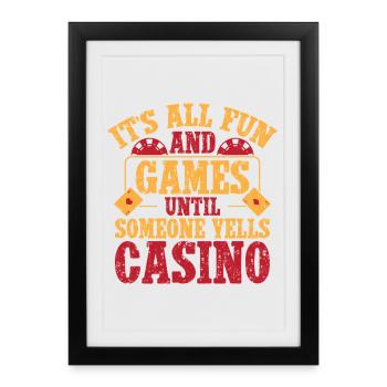 Jeux et plaisirs pour les amateurs de jeux jusqu’à ce que le casino crie - Affiche encadrée (27 × 37 cm) - noir - Devant