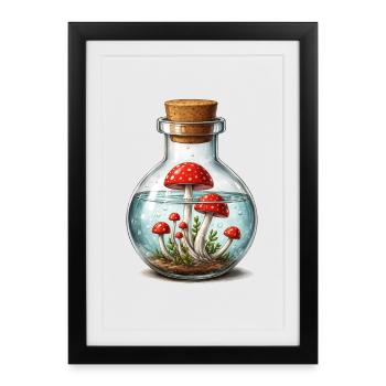 Champignons magiques dans un bocal – look magique - Affiche encadrée (27 × 37 cm) - noir - Devant