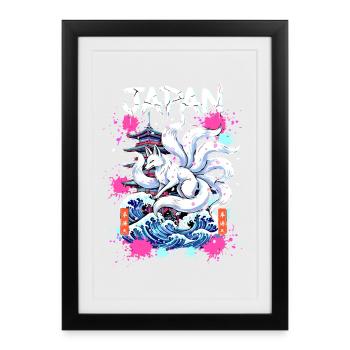 Kitsune Japan Pagoda – Anime Fox Spirit - Framed poster (27 × 37 cm) - black - Front