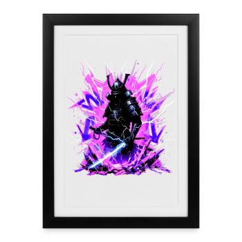 Cyber Samurai – Synthwave Katana Geist - Affiche encadrée (27 × 37 cm) - noir - Devant