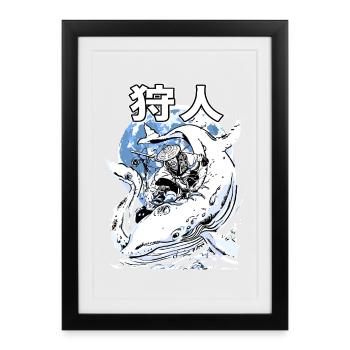 Japanese Whale Fight – Ukiyo-e Marine Art - Framed poster (27 × 37 cm) - black - Front