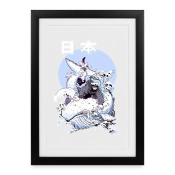 Japanese Whale Fight – Ukiyo-e Marine Art - Framed poster (27 × 37 cm) - black - Front
