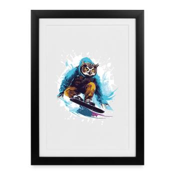 Hibou Snowboard - Affiche encadrée (27 × 37 cm) - noir - Devant