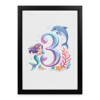 3e anniversaire de la sirène 3 ans - Affiche encadrée (27 × 37 cm) - noir - Devant