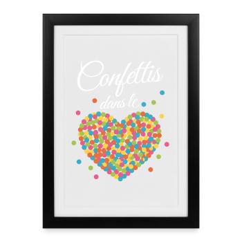 Cœur de Confettis Festif - Affiche encadrée (27 × 37 cm) - noir - Devant