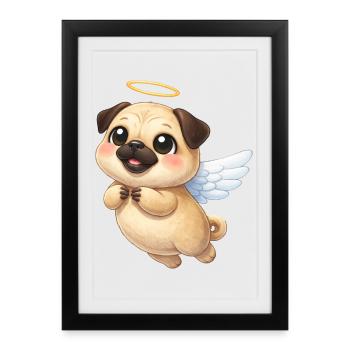Cute Pug Cartoon Angel with Wings Friendly - Framed poster (27 × 37 cm) - black - Front