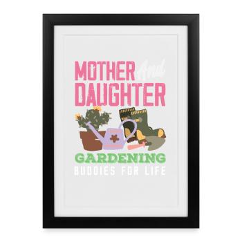 Mère, fille, amoureuse des plantes, jardinage - Affiche encadrée (27 × 37 cm) - noir - Devant
