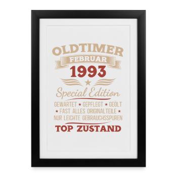 33e anniversaire Homme Vintage 1993 - Affiche encadrée (27 × 37 cm) - noir - Devant