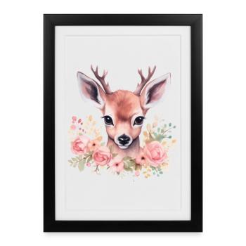 Motif traditionnel de cerf et de biche pour costumes féminins – Traditionnel - Affiche encadrée (27 × 37 cm) - noir - Devant