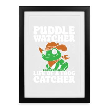 Frog Catcher Puddle Watcher Life Of A Frog - Framed poster (27 × 37 cm) - black - Front