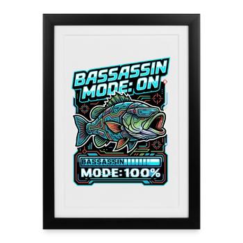 Mode Bassassin en mode pêche à 100 % - Affiche encadrée (27 × 37 cm) - noir - Devant