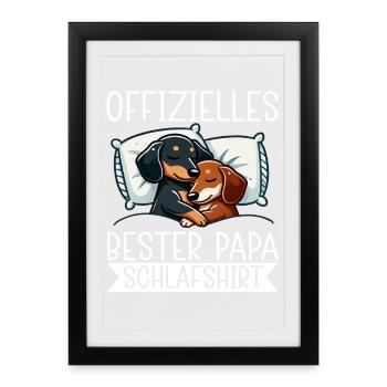 Offizielle Bester Papa Schnarchshirt Dachshund - Gerahmtes Poster (27 × 37 cm) - Schwarz - Vorne