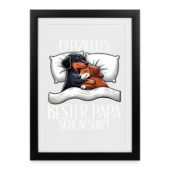 Offizielle Bester Papa Schnarchshirt Dachshund - Gerahmtes Poster (27 × 37 cm) - Schwarz - Vorne