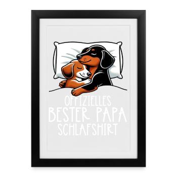 Offizielle Bester Papa Schnarchshirt Dachshund - Gerahmtes Poster (27 × 37 cm) - Schwarz - Vorne