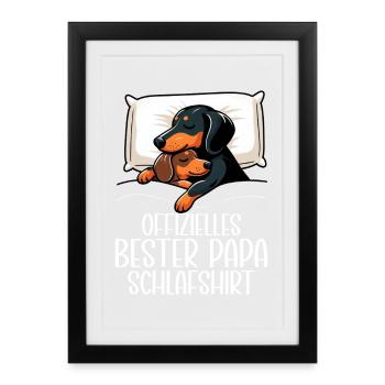Offizielle Bester Papa Schnarchshirt Dachshund - Gerahmtes Poster (27 × 37 cm) - Schwarz - Vorne