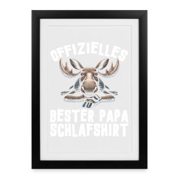 Offizielles Bester Papa Schlafshirt Elch Vatertag - Gerahmtes Poster (27 × 37 cm) - Schwarz - Vorne