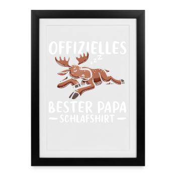Offizielles Bester Papa Schlafshirt Elch Vatertag - Gerahmtes Poster (27 × 37 cm) - Schwarz - Vorne