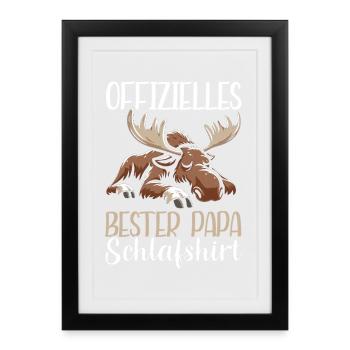 Offizielles Bester Papa Schlafshirt Elch Vatertag - Gerahmtes Poster (27 × 37 cm) - Schwarz - Vorne