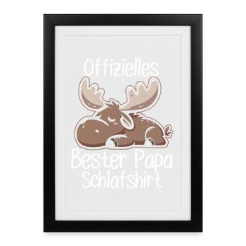 Offizielles Bester Papa Schlafshirt Elch Vatertag - Gerahmtes Poster (27 × 37 cm) - Schwarz - Vorne