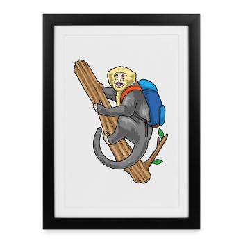 Monkey Hiker Backpack Hiking - Framed poster (27 × 37 cm) - black - Front