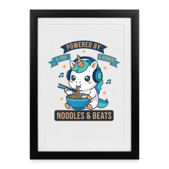 Powered By K-Pop And Ramen Noodles And Beats - Framed poster (27 × 37 cm) - black - Front