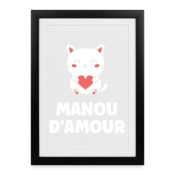 Manu d'Amour: Chat Coeur - Affiche encadrée (27 × 37 cm) - noir - Devant