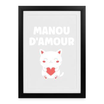 Manou d'Amour: Chat Coeur - Affiche encadrée (27 × 37 cm) - noir - Devant