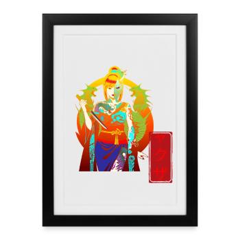 Yakuza Girl : Cyberpunk Oni Mask & Dragon Tattoo - Affiche encadrée (27 × 37 cm) - noir - Devant