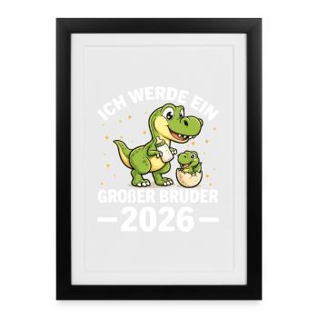 Les enfants, je vais être un grand frère Dino 2026 - Affiche encadrée (27 × 37 cm) - noir - Devant