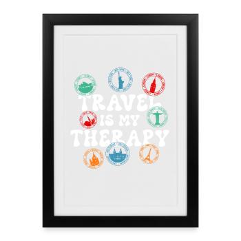 Tampon de passeport cadeau d’aventure de voyage dans le monde - Affiche encadrée (27 × 37 cm) - noir - Devant