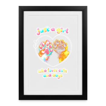 Just a Girl : Amour pour les chats et les chiens - Affiche encadrée (27 × 37 cm) - noir - Devant
