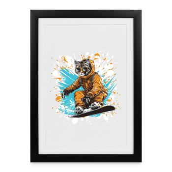 Planche à neige pour chat - Affiche encadrée (27 × 37 cm) - noir - Devant