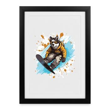 Husky Dog Snowboard - Framed poster (27 × 37 cm) - black - Front