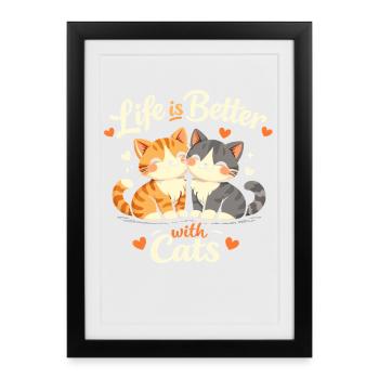 Vivre mieux avec les chats - Affiche encadrée (27 × 37 cm) - noir - Devant