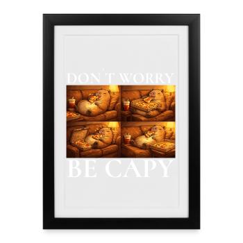 Ne vous inquiétez pas, motif pizza capybara - Affiche encadrée (27 × 37 cm) - noir - Devant
