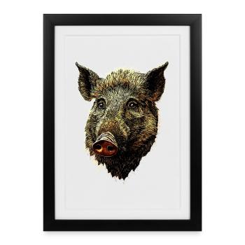 Sanglier sauvage Sanglier sauvage Sanglier Porc Chasseur de cochons - Affiche encadrée (27 × 37 cm) - noir - Devant