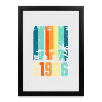 Vintage Tropical Skyline Since 1986 - Framed poster (27 × 37 cm) - black - Front