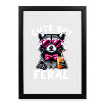 Cute But Feral Waschbär mit Pinker Brille - Gerahmtes Poster (27 × 37 cm) - Schwarz - Vorne