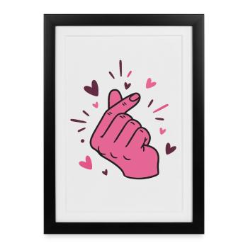 Kpop Musique coréenne Doigts mignons Cœur Amour Corée - Affiche encadrée (27 × 37 cm) - noir - Devant