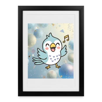 Merry chick sings among colorful bubbles - Framed poster (27 × 37 cm) - black - Front