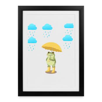 Frog with umbrella in the rain - Framed poster (27 × 37 cm) - black - Front