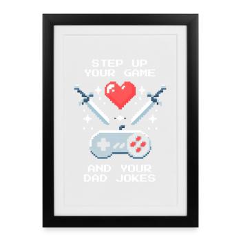 Monter de niveau & Blagues de Papa | Patchwork de papa bonus - Affiche encadrée (27 × 37 cm) - noir - Devant