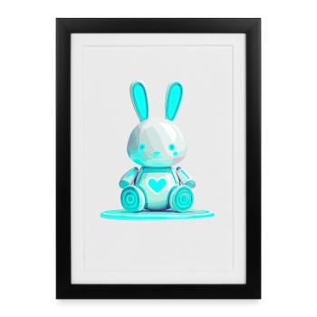 Robot lapin lumineux avec un cœur - Affiche encadrée (27 × 37 cm) - noir - Devant